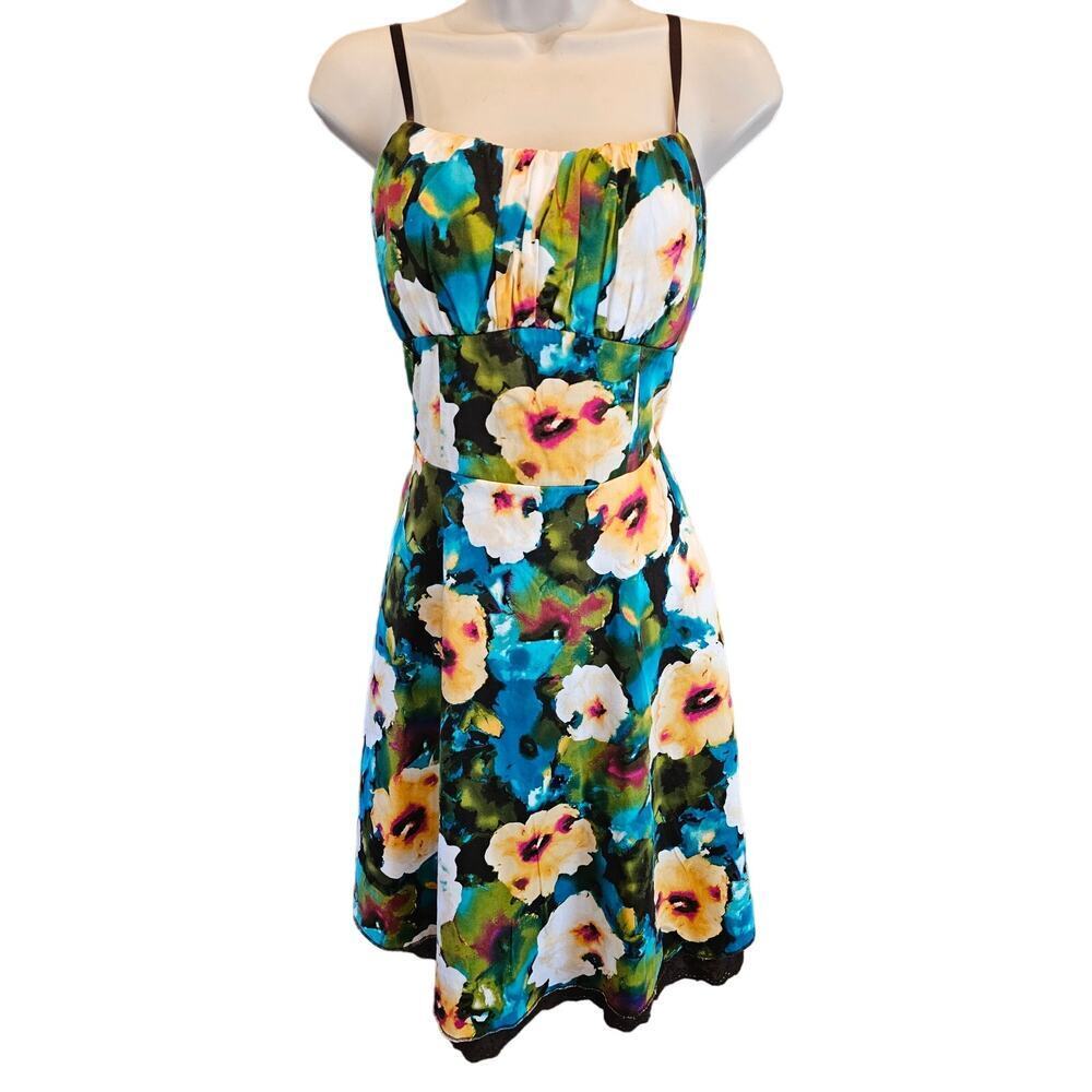 Maurices size 9/10 colorful floral lined summer dress Career Casual whimsical ^^